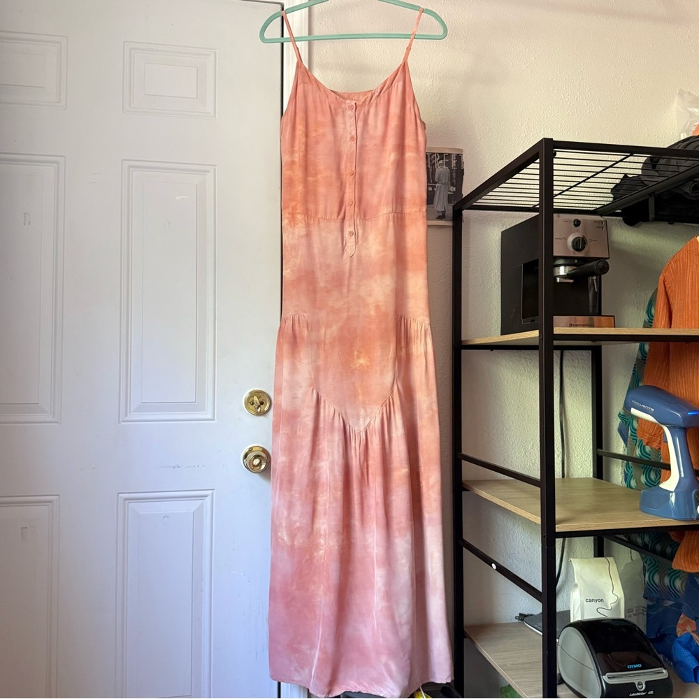 LACAUSA peach blush tie dye viscose rayon sleeveless maxi dress